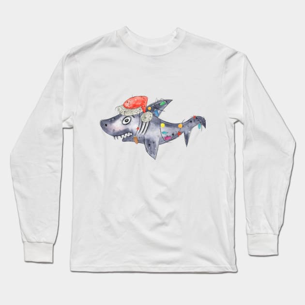 Christmas shark Long Sleeve T-Shirt by HJstudioDesigns